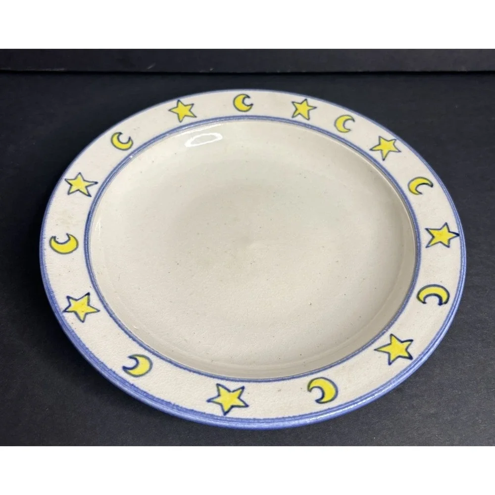 Harbor Island Pottery Plate Studio Art Pottery Star Moon Handmade Painted Signed